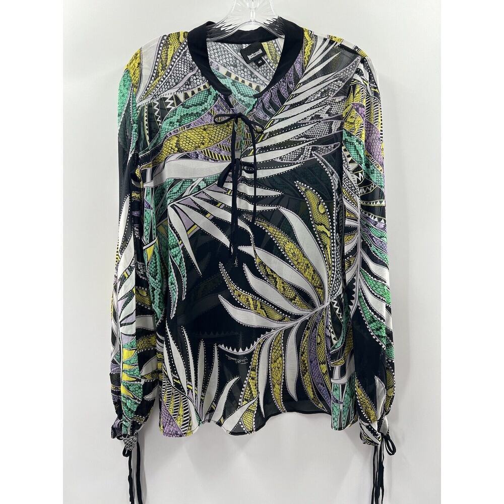 Just Cavalli By Roberto Cavalli Women’s Long Sleeve Silk Blend Semi Sheer Top 40 - Picture 1 of 11